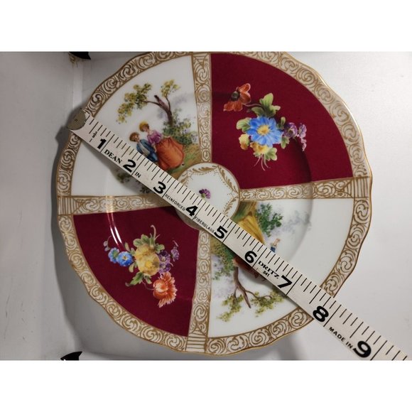 Dresden Richard Klemm Red Quatrefoil Plate Size 7-7/8” Burgundy Germany (A) - Picture 9 of 9